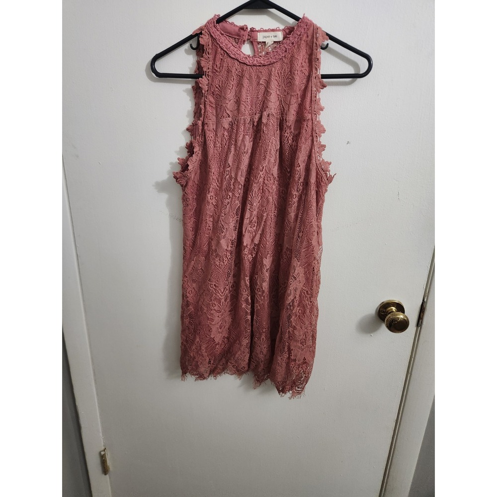 Paper + Tee Womens Dusty Rose Pink Floral Lace Sleeveless Blouse Top Large